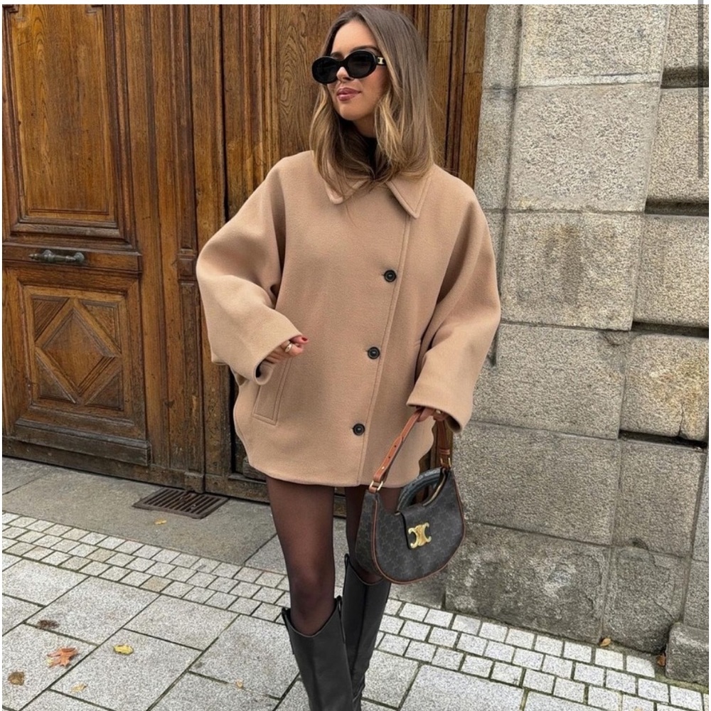 Zara cropped oversized wool coat camel tan - Picture 10 of 17